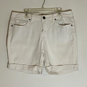 Earl Jean Shorts Womens 10P White Denim Cuffed Embroidered Pockets Stretch